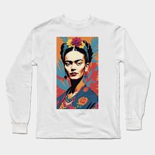 Frida's Radiant Reverie: Colorful Portrait Long Sleeve T-Shirt